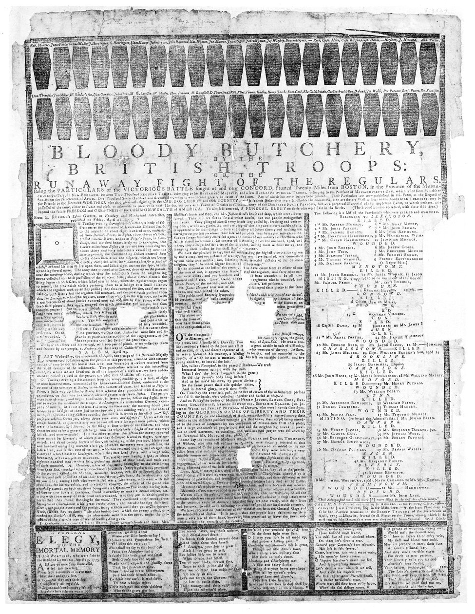Macelleria sanguinosa delle truppe britanniche, Salem 1775 da American School