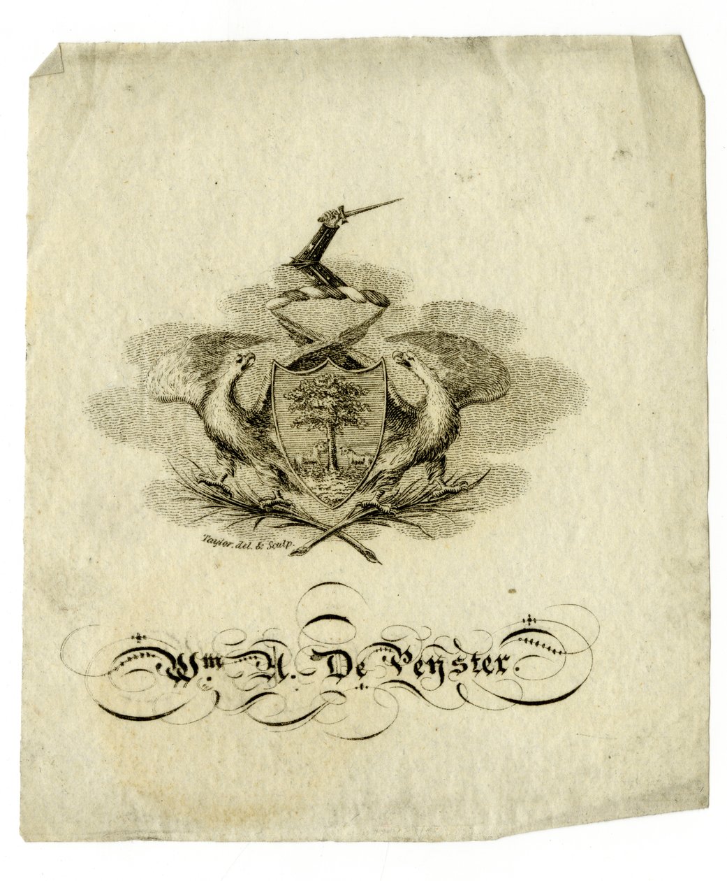 Ex libris di William Axtell De Peyster (1793-1856), c.1840 da American School