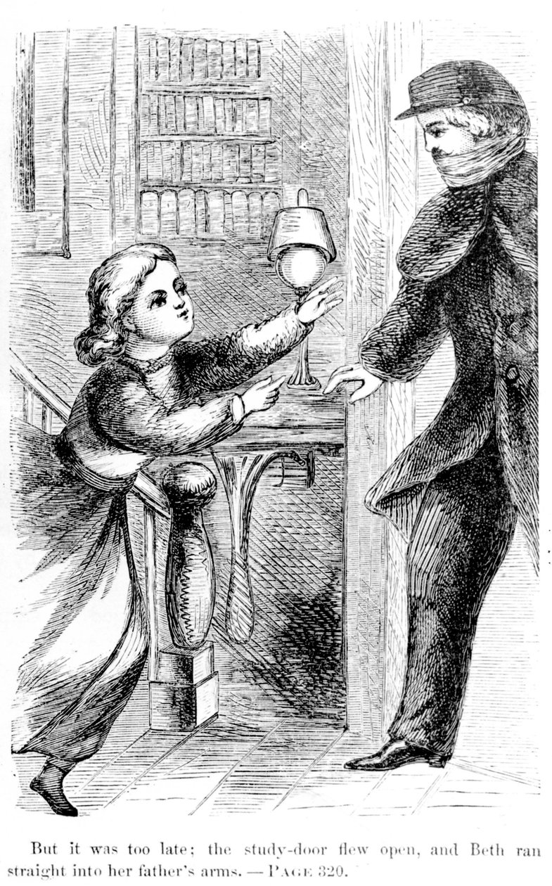 Ma era troppo tardi: il cassetto dello studio si aprì e Beth corse dritta tra le braccia di suo padre, 1868 da American School