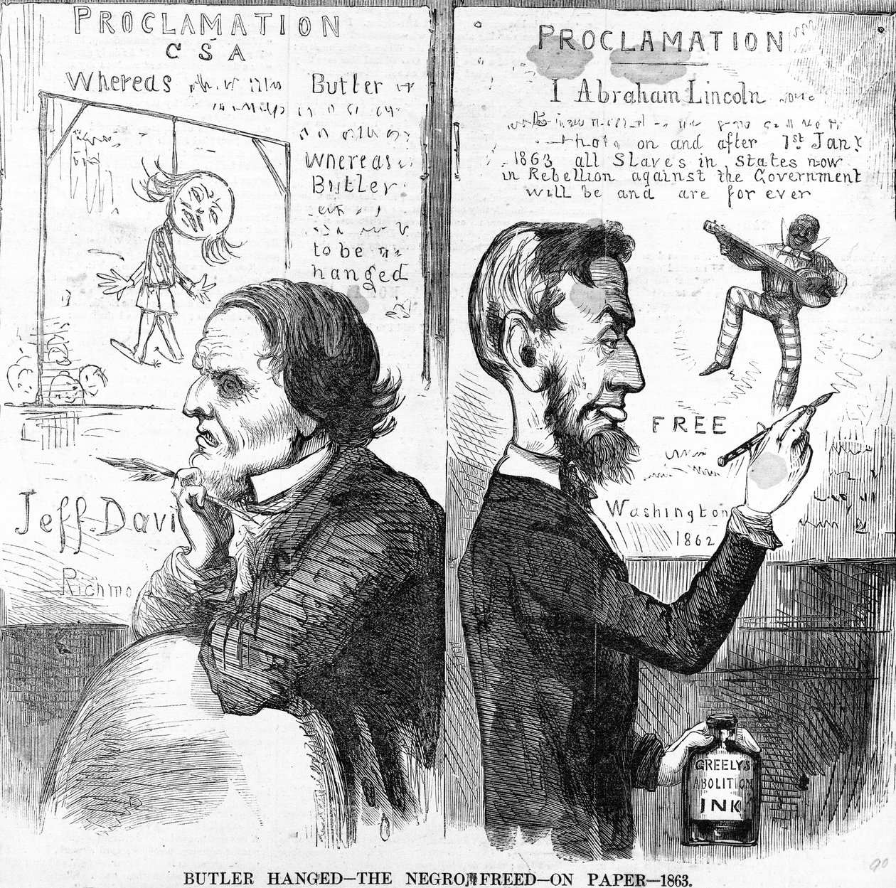 Butler impiccato, il negro libero, su carta, 1863 da American School