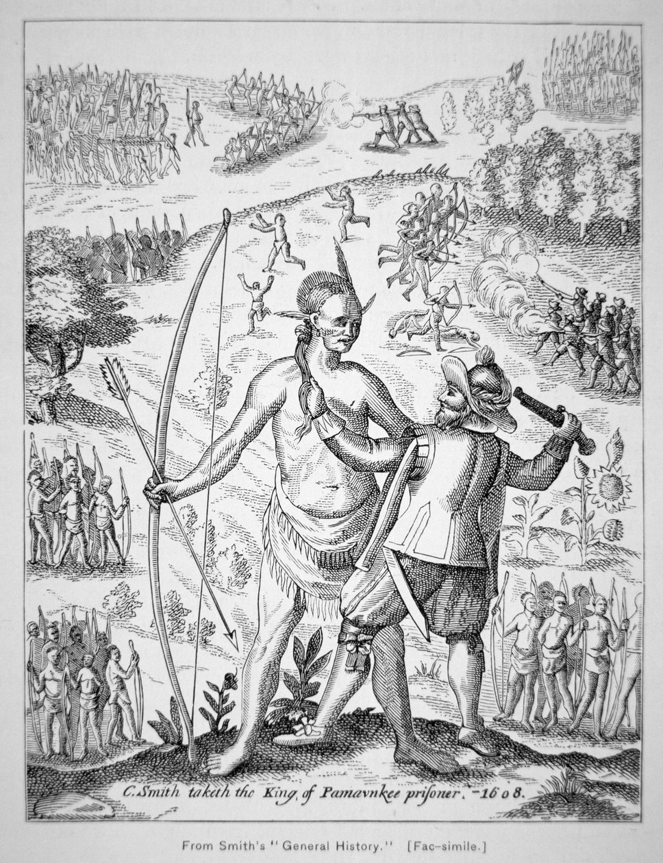 Capitano John Smith che cattura un Capo Indiano nel 1608, dalla 