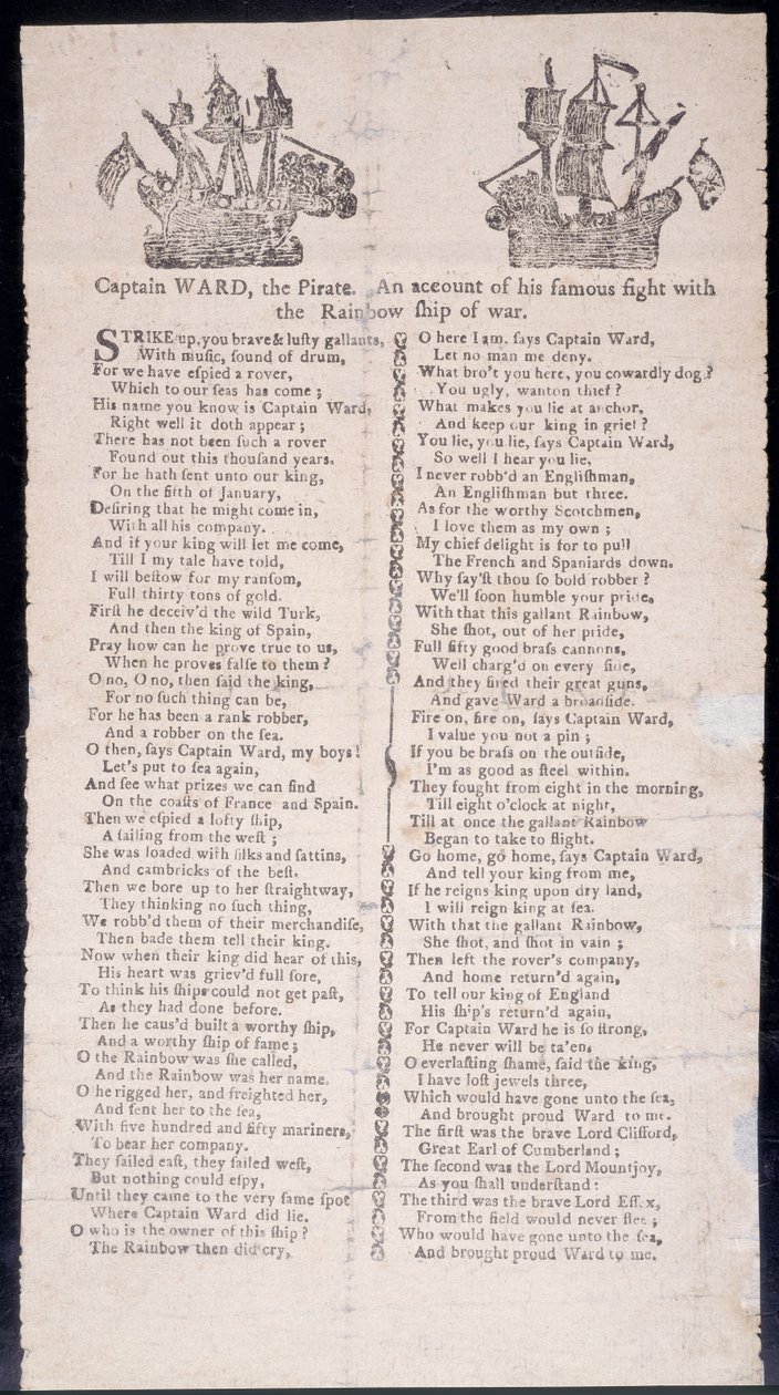 Battaglia del capitano Ward con la nave da guerra Rainbow, broadside stampato 1775 da American School
