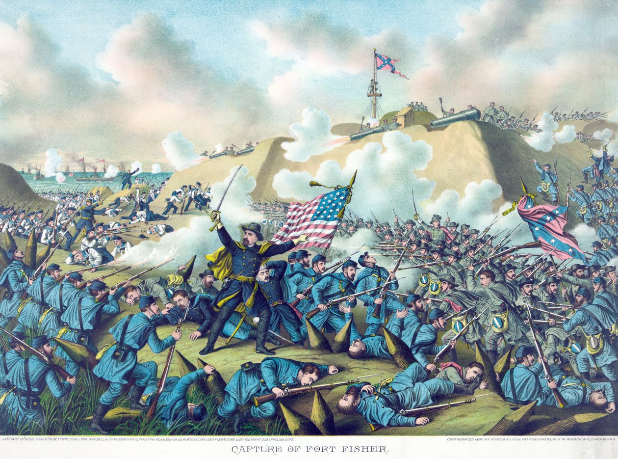 Cattura di Fort Fisher, pub. 1890 (litografia a colori) da American School