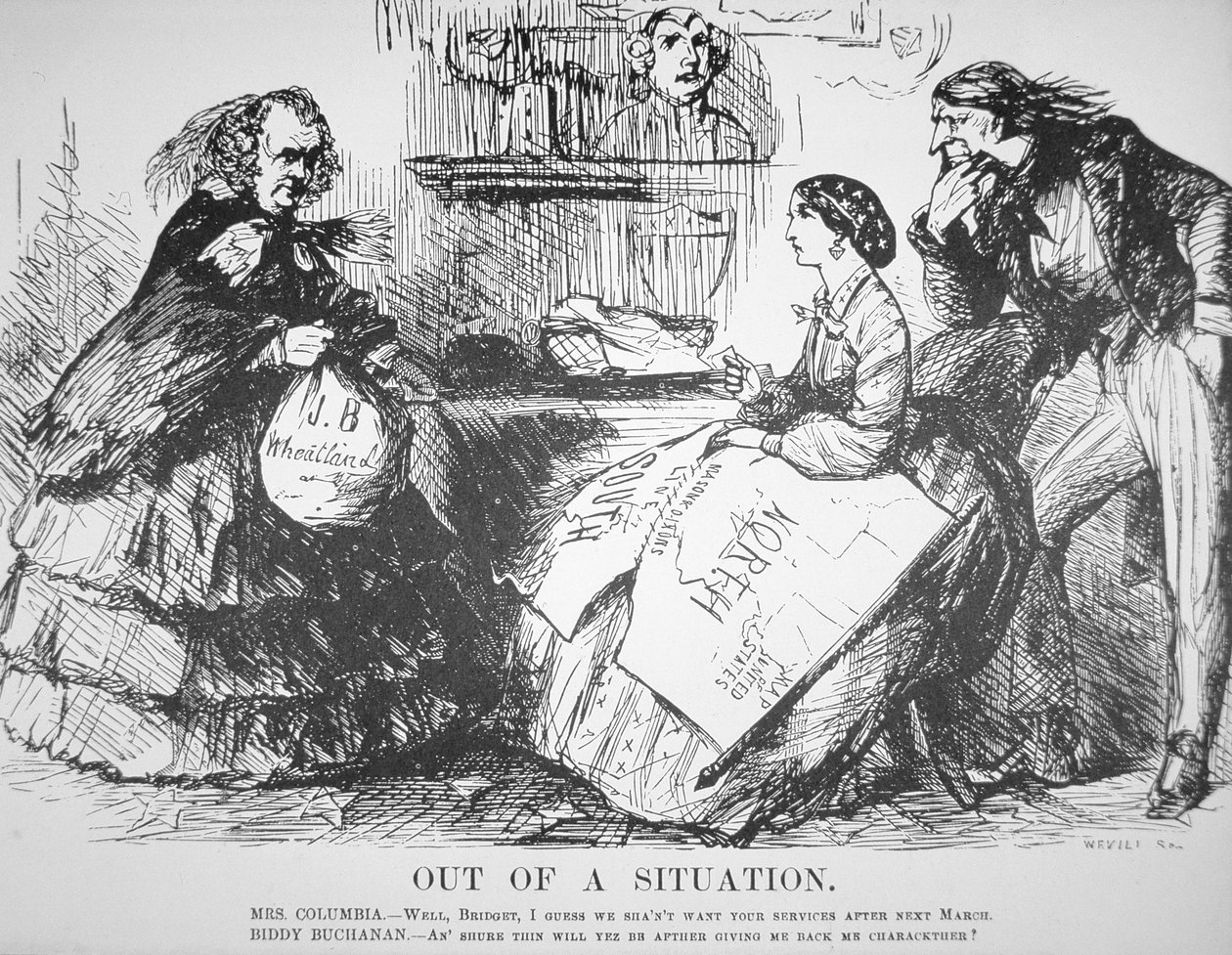 Cartone animato sulla rivista Vanity Fair che satirizza il rifiuto del popolo americano di James Buchanan, 7 aprile da American School