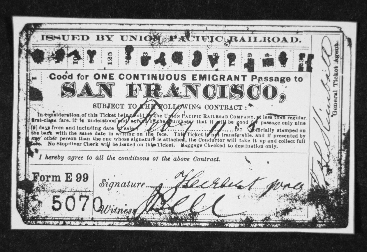 Biglietto ferroviario economico per emigranti, c.1870 da American School