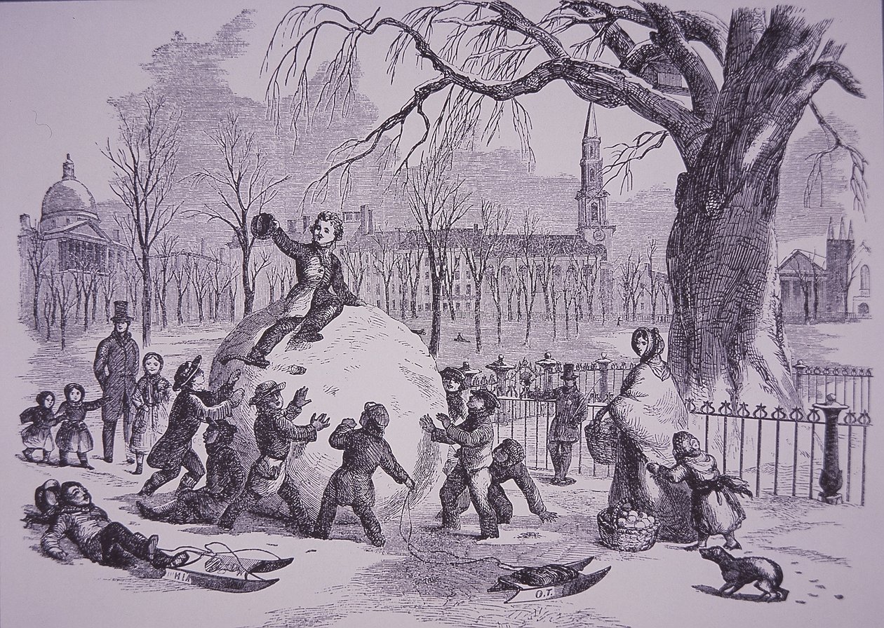 Palla di neve di Natale, scena sul Boston Common da American School