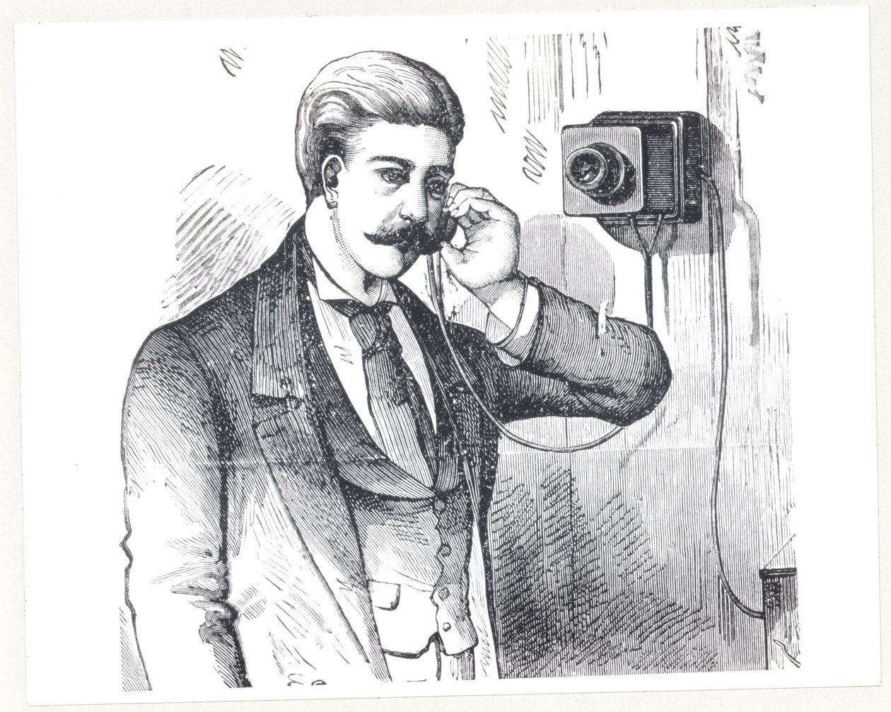 Telefono a condensatore in uso, da The Electric Telephone di George Bartlett Prescott, 1890 da American School