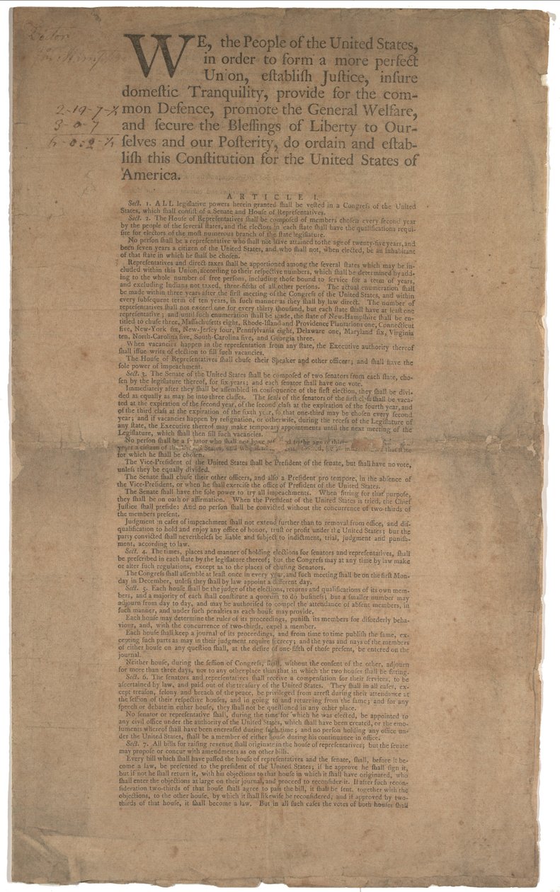 Costituzione, prima stampa, stampata da Dunlap & Claypoole, 17-19 settembre 1787 da American School
