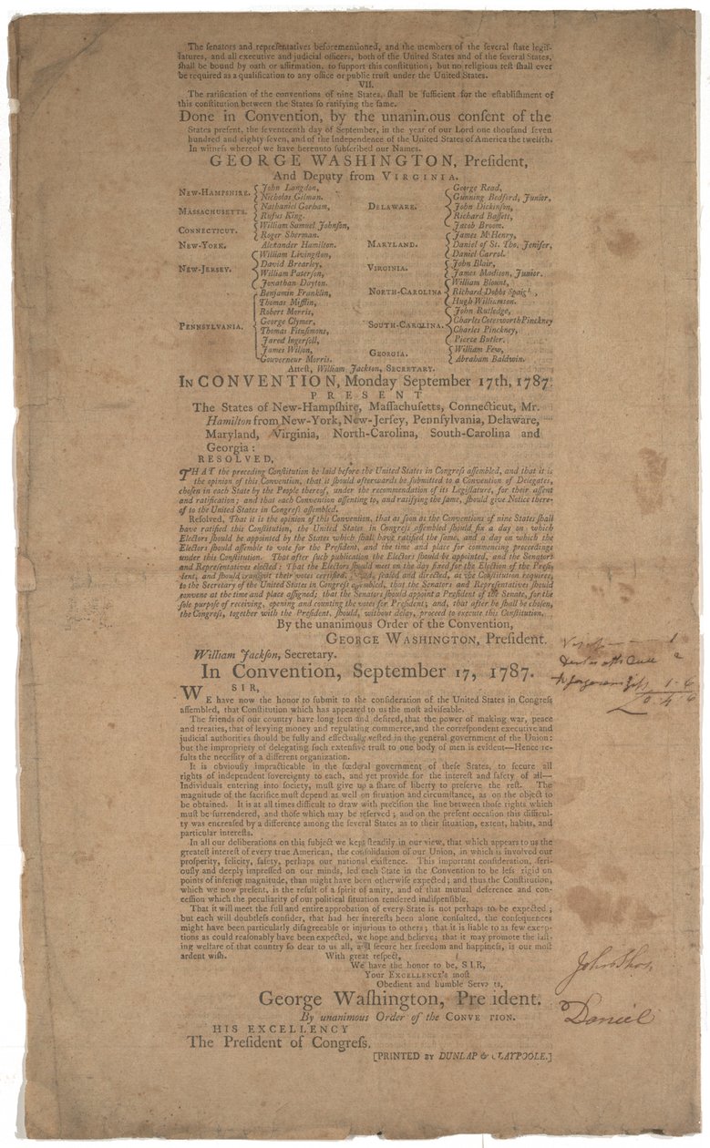 Costituzione, prima stampa, stampata da Dunlap & Claypoole, 17-19 settembre 1787 da American School