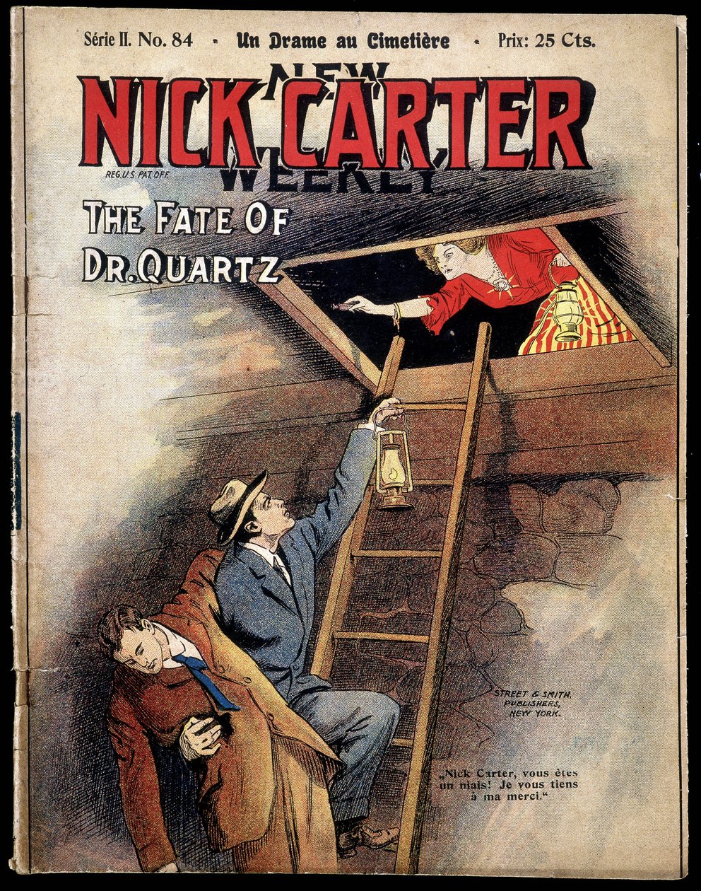 Copertina di "Nuovo settimanale di Nick Carter: Un dramma al cimitero", sd inizio XX secolo da American School