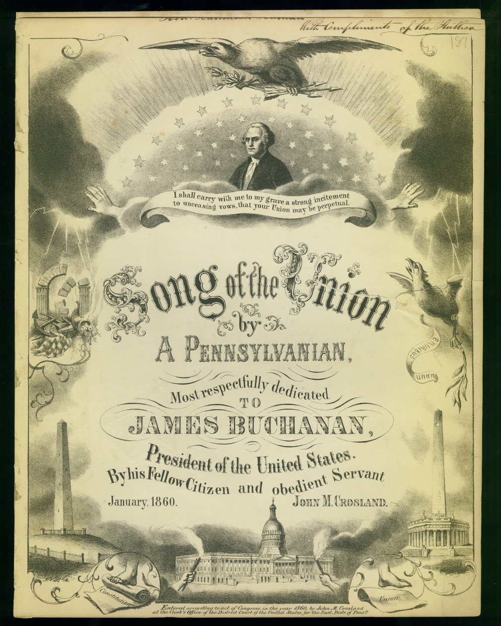 Copertina di Songs of the Union by a Pennsylvanian..., di John M. Crosland, 1860 da American School
