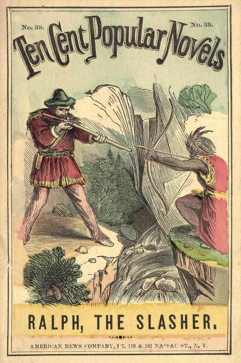Copertina del libro “Romanzi popolari da dieci centesimi - Ralph, il Tagliatore” n. 39. American News Company. Un duello tra un indiano e un bianco. inizio XX secolo da American School