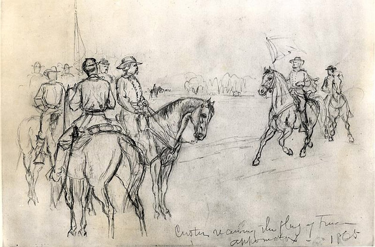 Custer riceve la Bandiera della Libertà, Appomattox, 1865 da American School