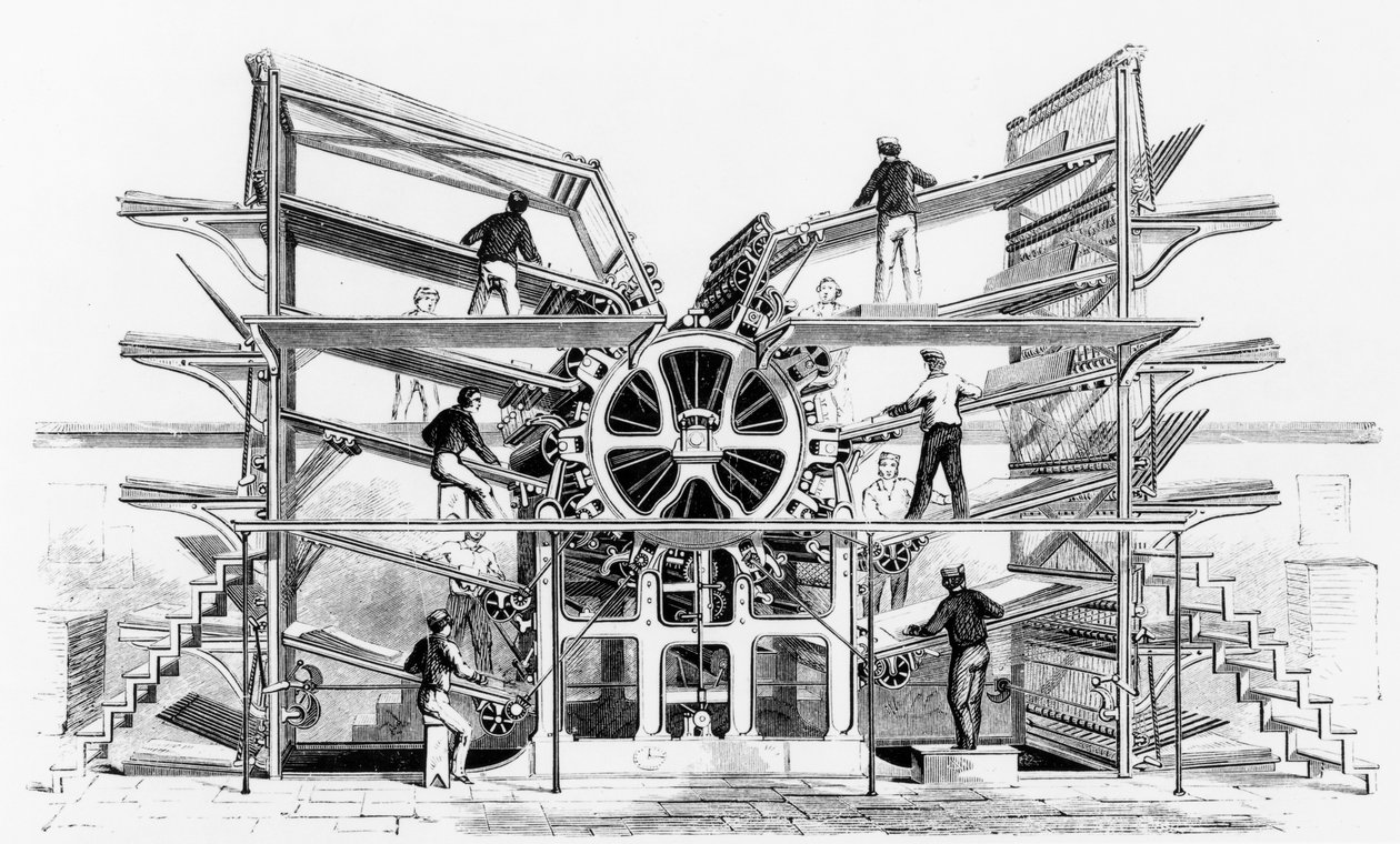 Pressa da stampa a cilindro inventata da Richard March Hoe (1812-86) New York, 1846 da American School