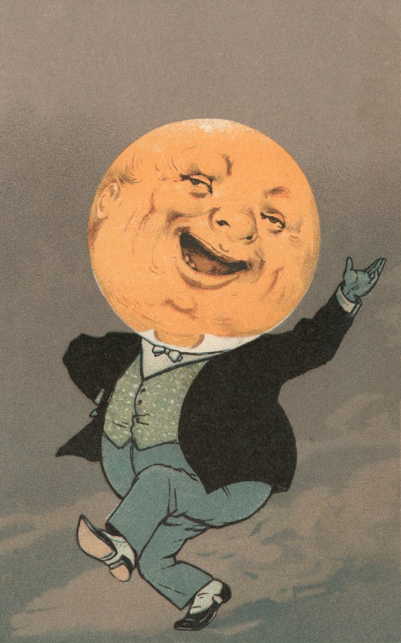 Aristocratico danzante con la testa di un uomo nella luna da American School