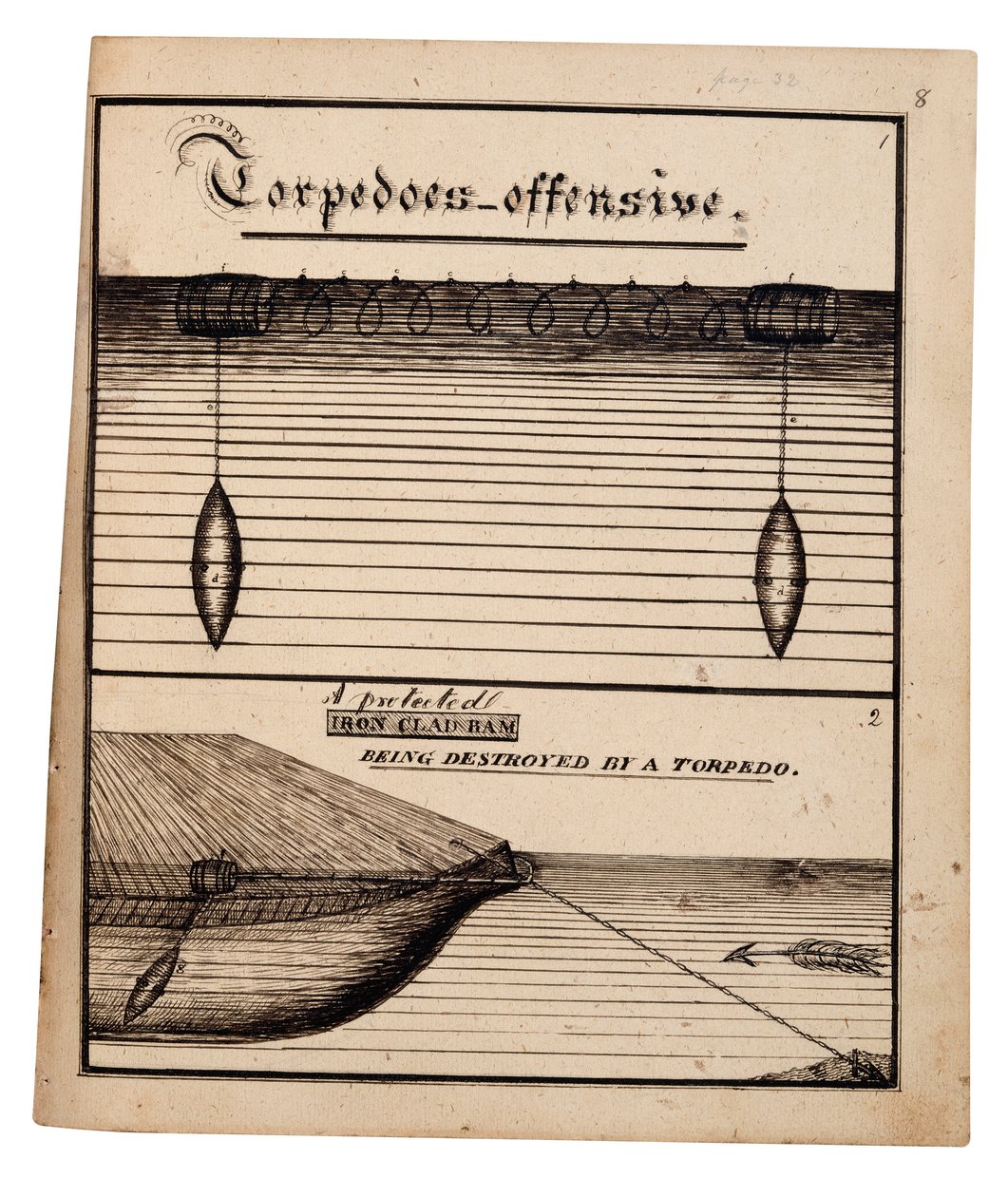 Schema di un siluro offensivo (penna e inchiostro su carta) da American School