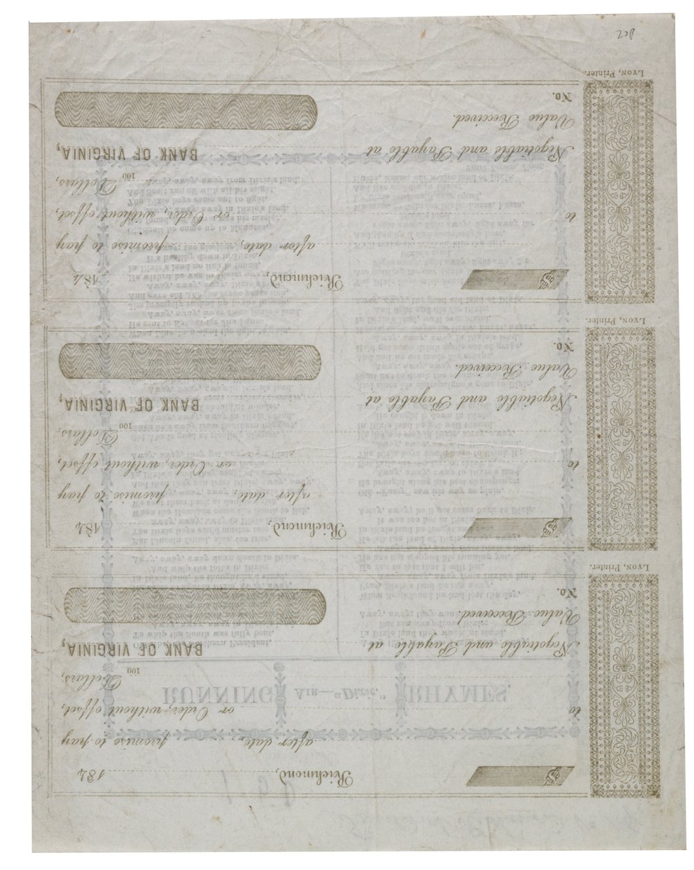 Dixie stampato sul retro di un foglio di assegni, 1861 da American School