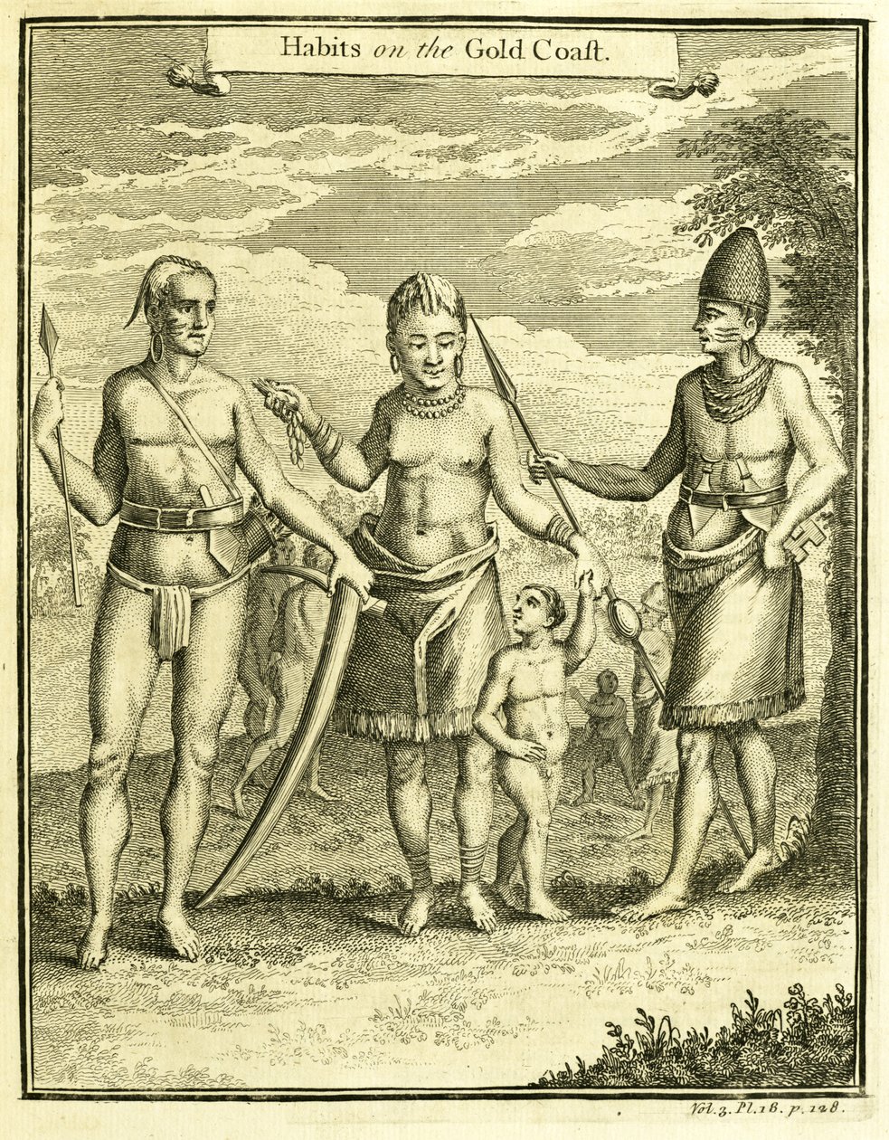 Abiti del popolo di Capo Lope Gonsalvo e Rio Gabon, illustrazione da "Habits on the Gold Coast", di Thomas Astley, 1745-47 da American School