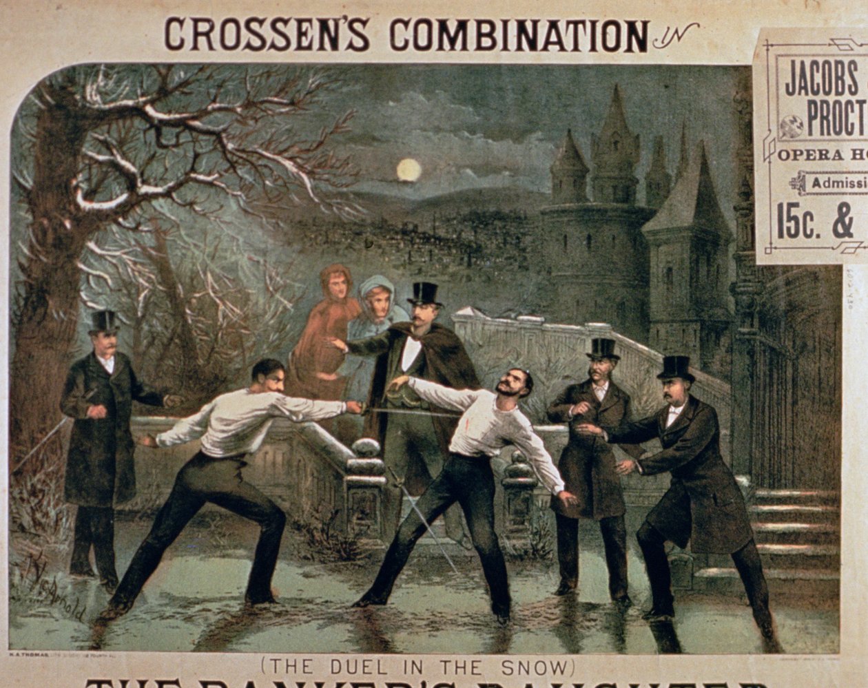 Duello nella neve, poster per The Bankers Daughter, con Crossens Combination al Jacobs & Procter Opera House da American School