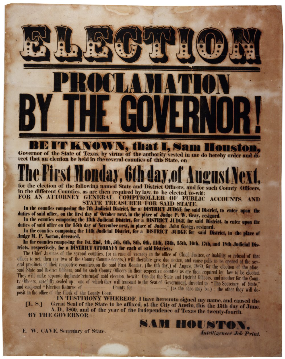 Proclamazione elettorale del Governatore! (elezioni prima della Guerra Civile), 15 giugno 1860 da American School