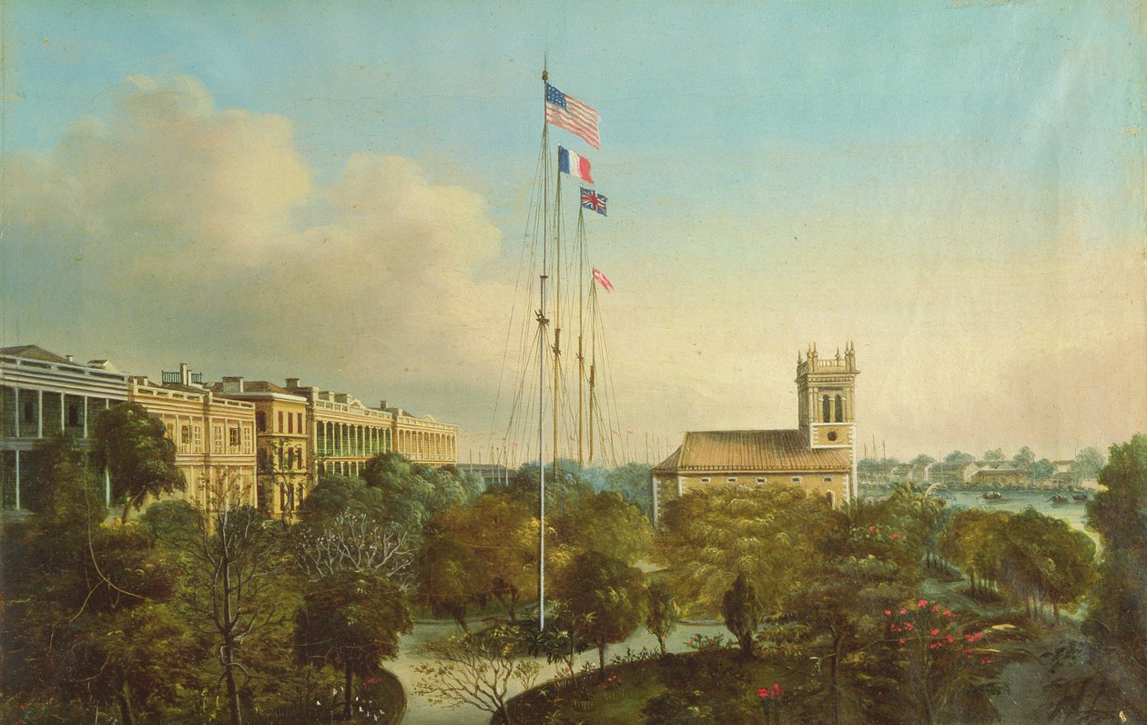 Fabbriche a Canton, Cina, c.1850 da American School