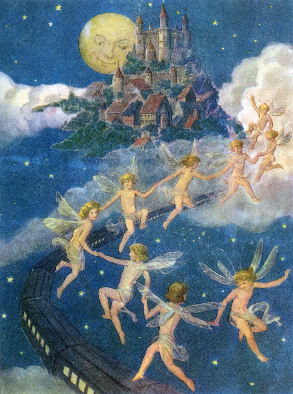 Fate che volano verso un castello nel cielo da American School