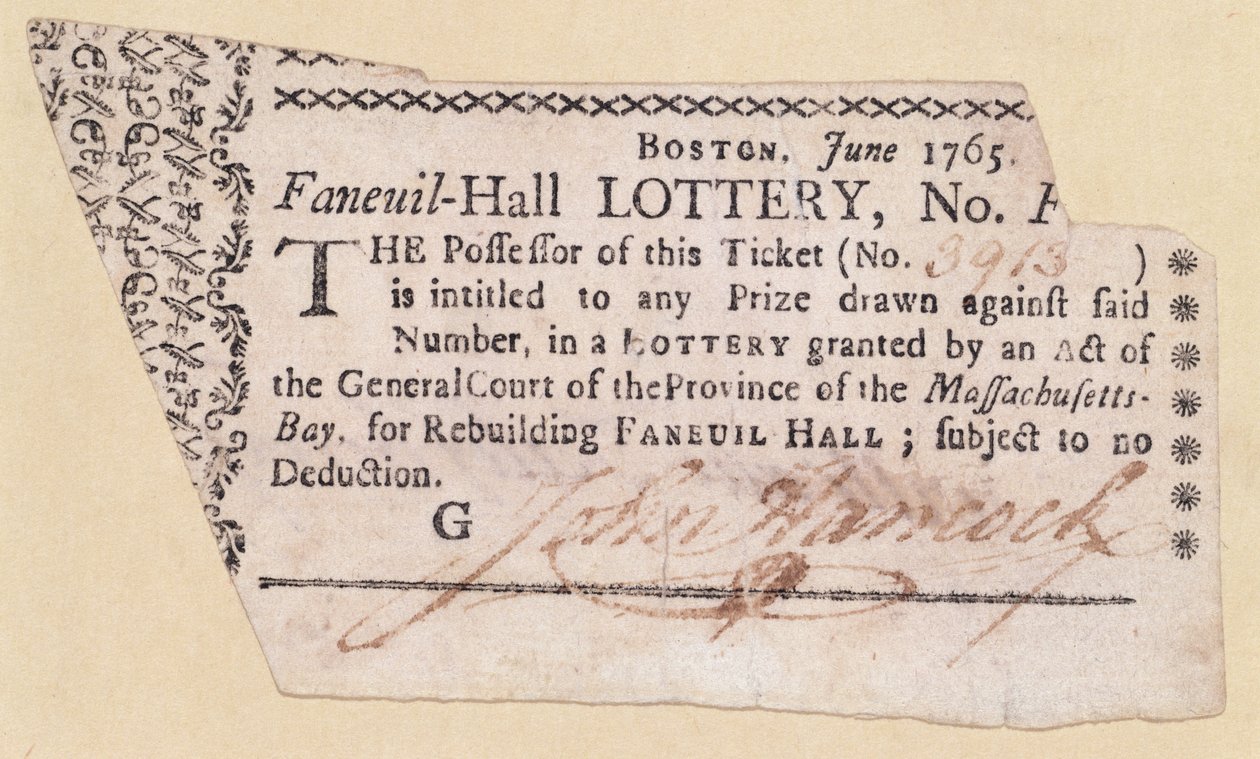 Biglietto della lotteria Faneuil-Hall, firmato da John Hancock (1737-93) 1765 da American School