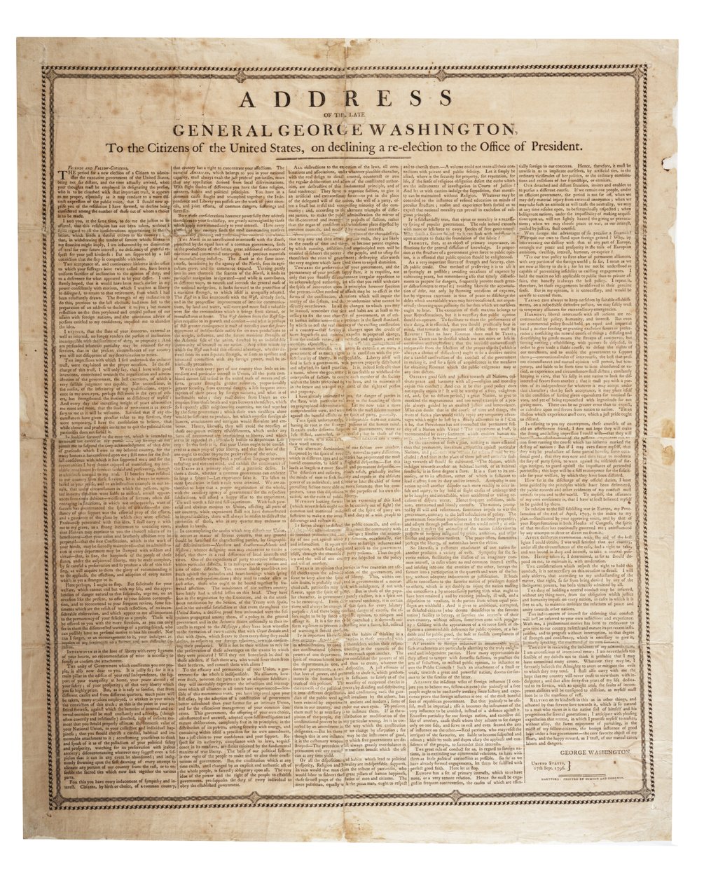 Discorso di addio del defunto generale George Washington, 17 settembre 1796 da American School