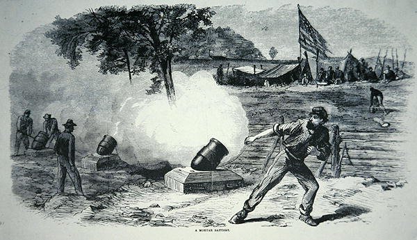 Batteria di mortai federale durante la Guerra Civile Americana (1861-65) da American School