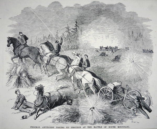 Artiglieria federale che prende posizione alla Battaglia di South Mountain, settembre 1862 da American School