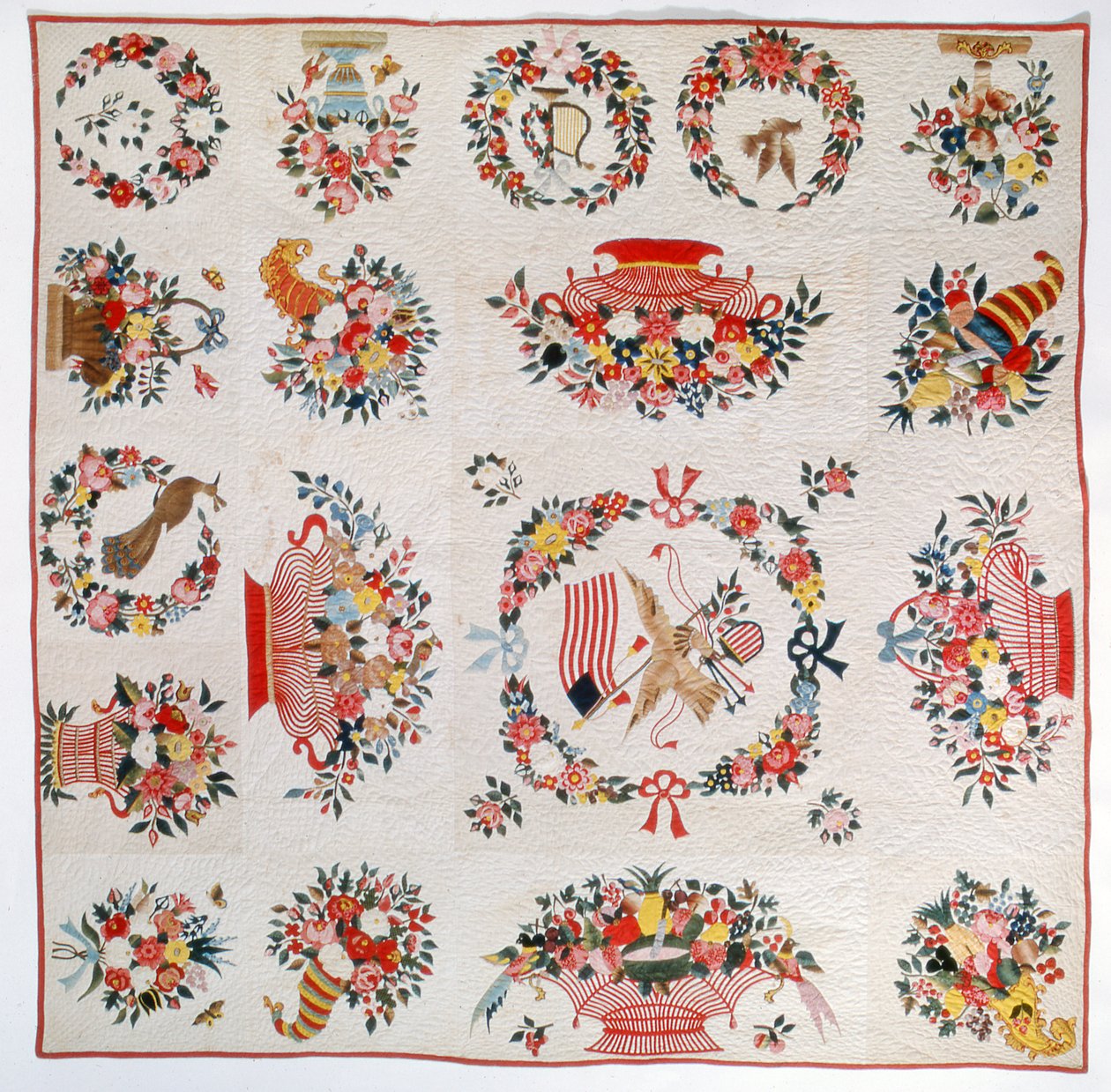 Trapunta con bandiera e fiori da American School