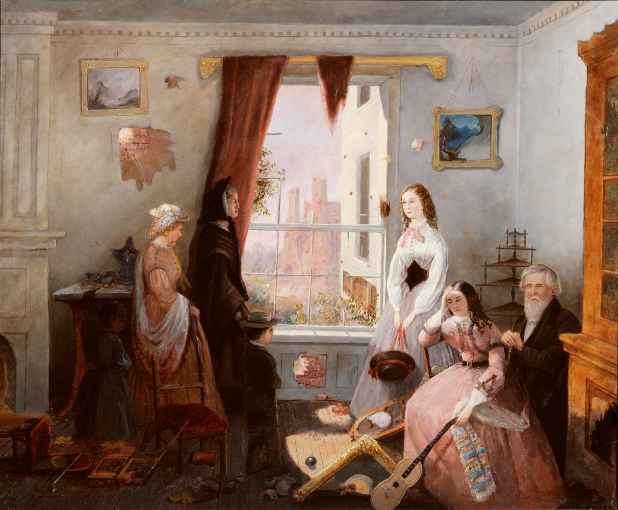 Famiglia di Fredericksburg in una casa distrutta dalla guerra (olio su tavola) da American School