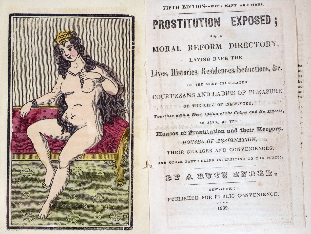 Frontespizio e pagina del titolo di Prostitution Exposed di A. Butt Ender, pubblicato a New York 1839 da American School