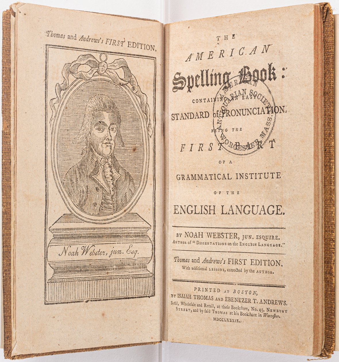 Frontespizio da "The American Spelling Book" di Noah Webster, Boston, 1789 da American School