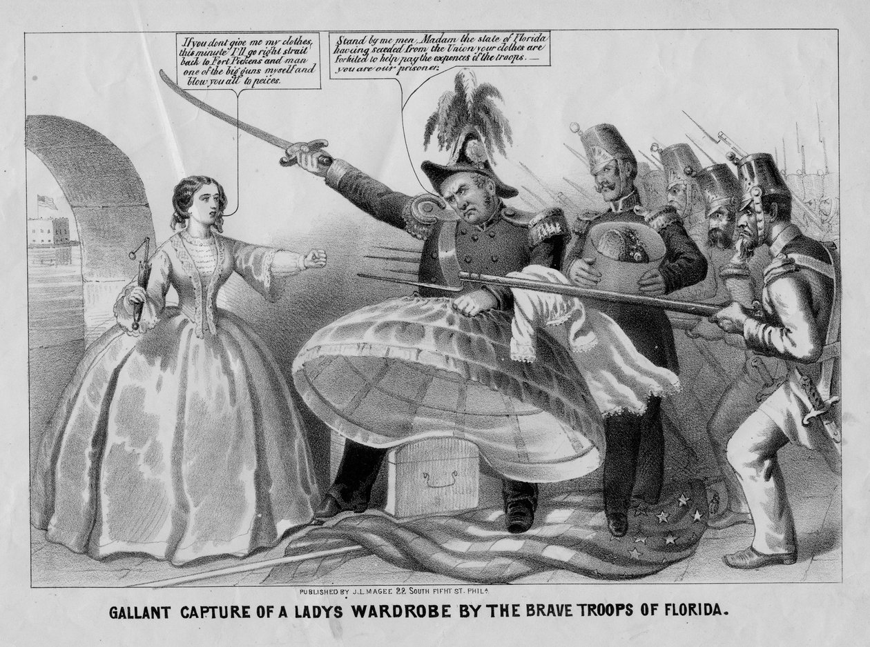 Cattura galante del guardaroba di una signora da parte delle coraggiose truppe della Florida, pubblicato da J.L. Magee, Filadelfia, c. 1861 da American School