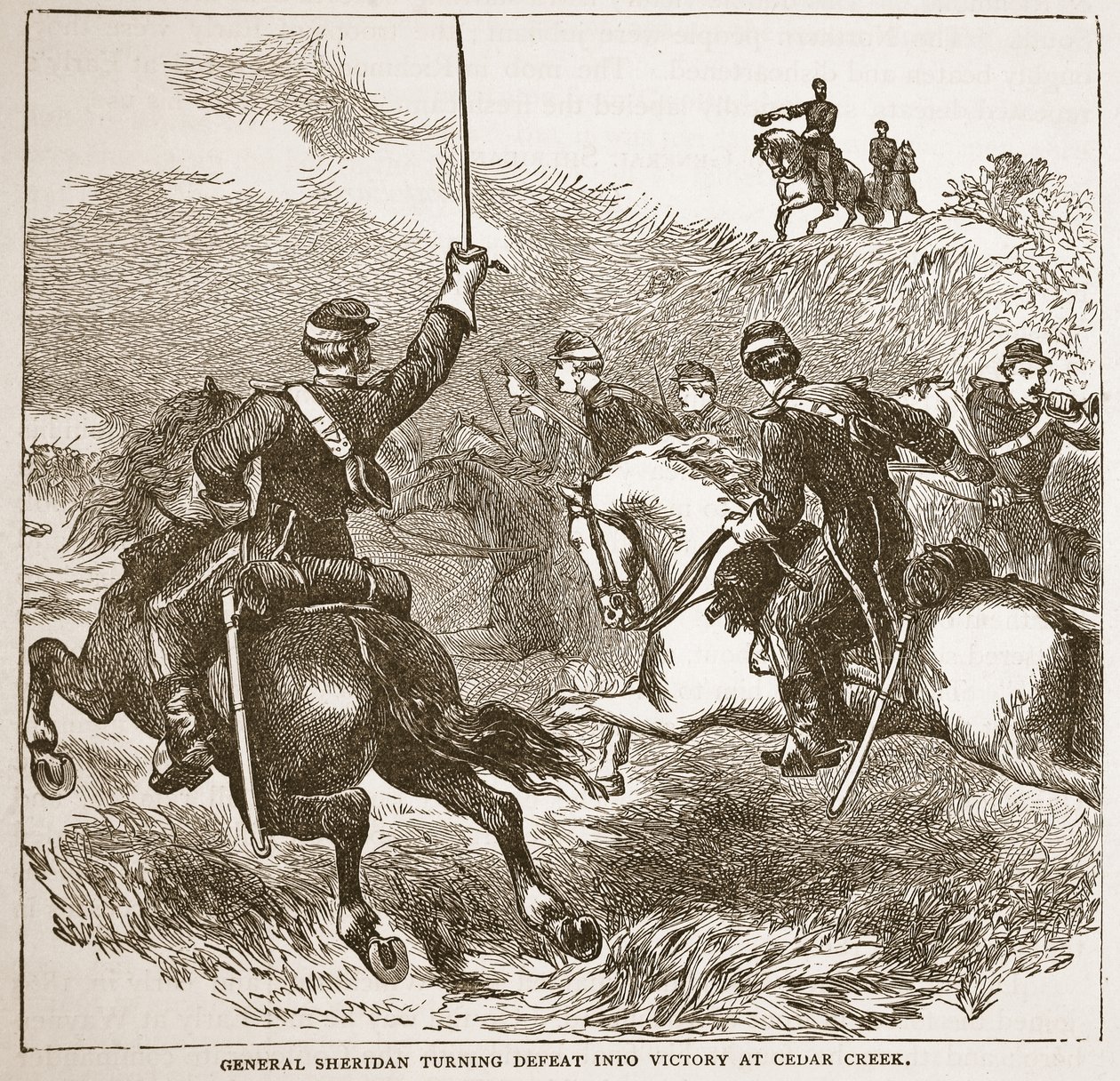 Il Generale Sheridan trasforma la sconfitta in vittoria a Cedar Creek, da un libro pub. 1896 da American School