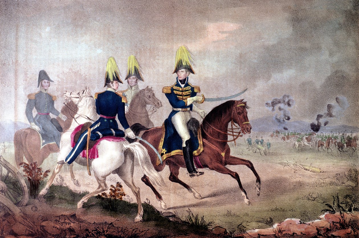 Il generale William Henry Harrison (1773-1841) e il suo staff alla Battaglia del Tamigi nel 1813 da American School