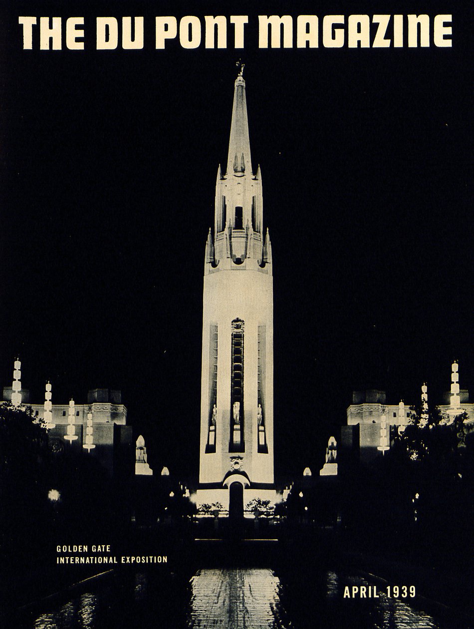 Esposizione Internazionale di Golden Gate, copertina della rivista DuPont, aprile 1939 da American School