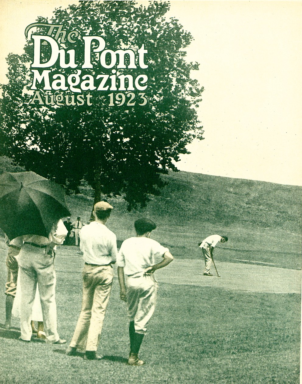 Giocare a Golf, copertina della rivista DuPont, agosto 1923 da American School