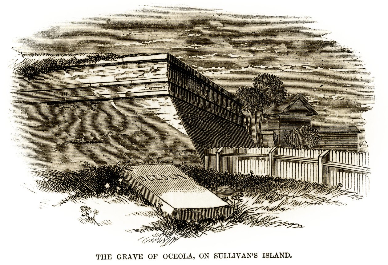 Tomba del capo Seminole Osceola, come appariva accanto al Bastione Nordoccidentale di Fort Moultrie nel 1860, poco prima della Guerra Civile Americana da American School