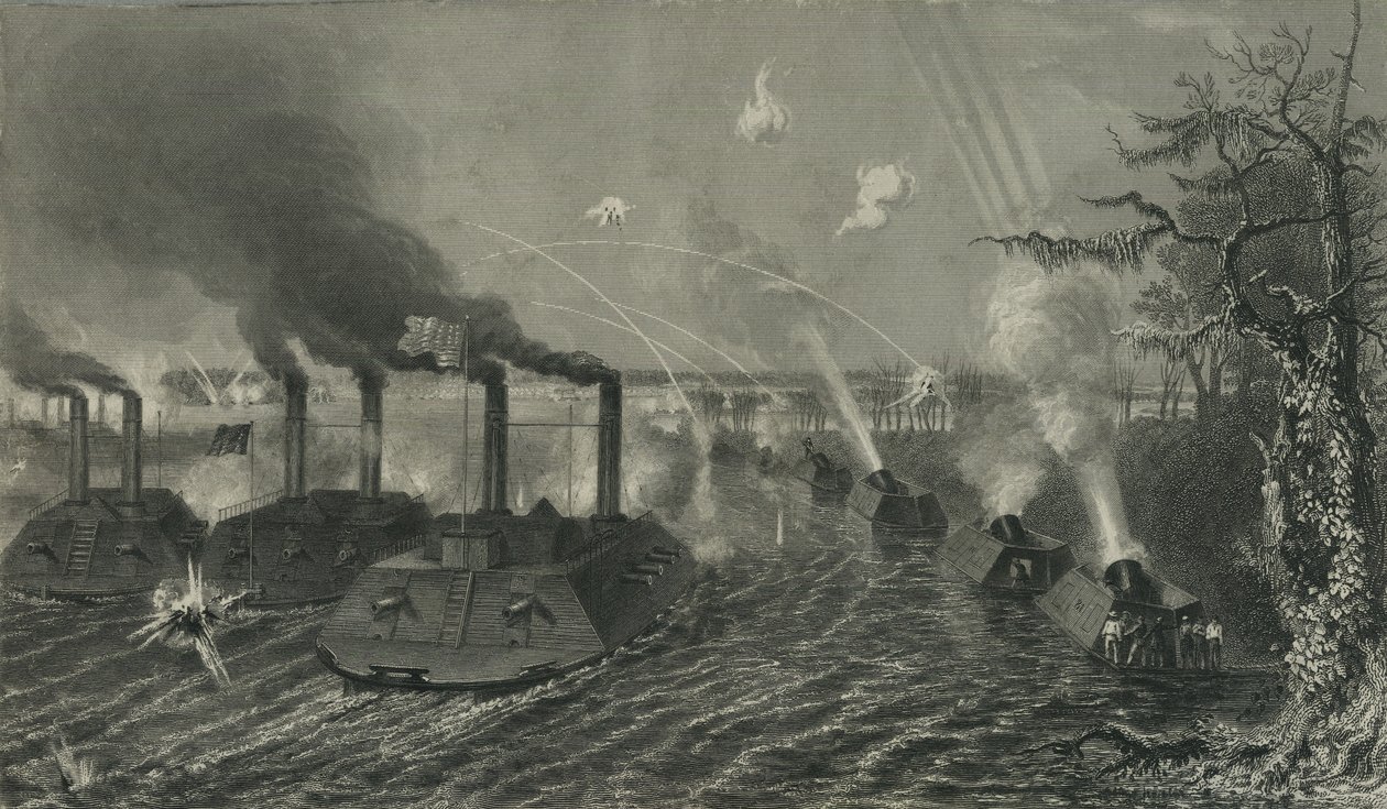 Cannoniere e barche mortaio sul Mississippi, c.1878 da American School