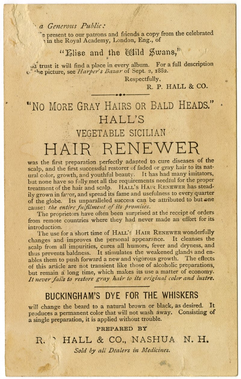 Halls Vegetable Sicilian Hair Renewer, Restores Gray Hair to its original color and prevents baldness, Verso da American School