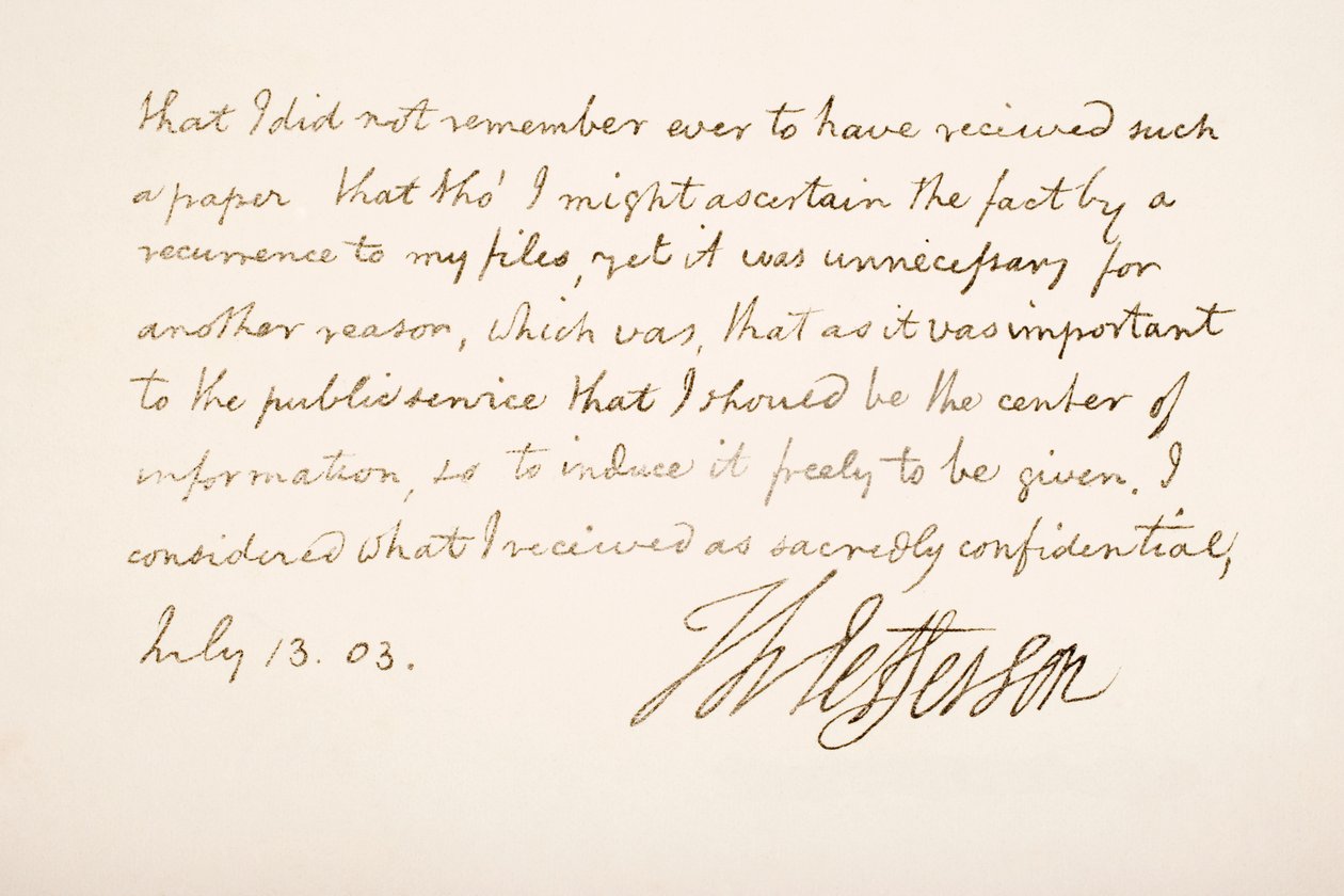 Scrittura e firma di Thomas Jefferson, 1803 da American School