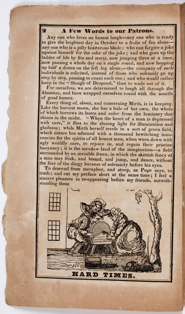 Tempi Duri, pagina 2 da The American Comic Almanac per il 1838 da American School