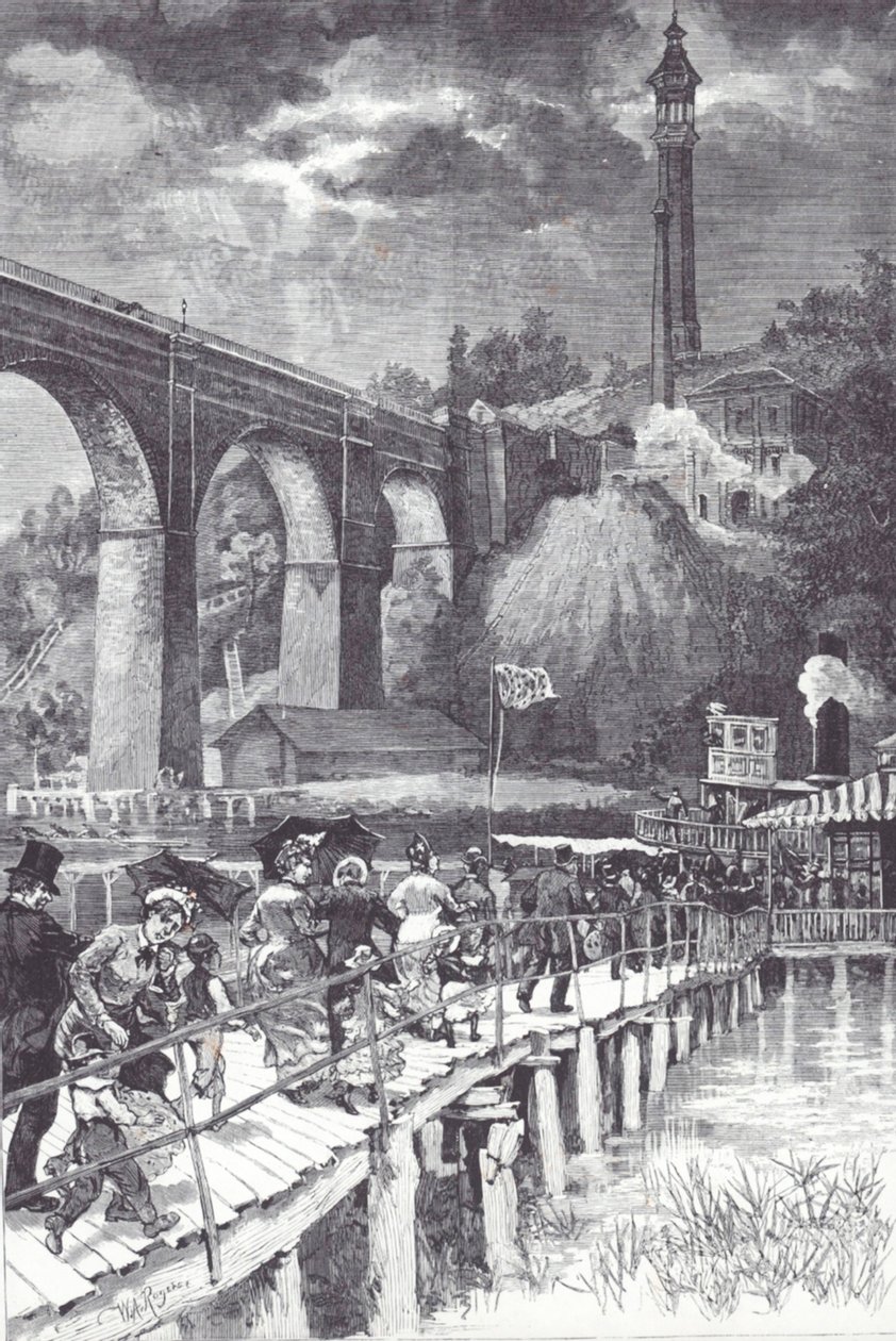 High Bridge sul fiume Harlem, che trasporta acqua fresca dalla contea di Westchester al serbatoio di Central Park da American School