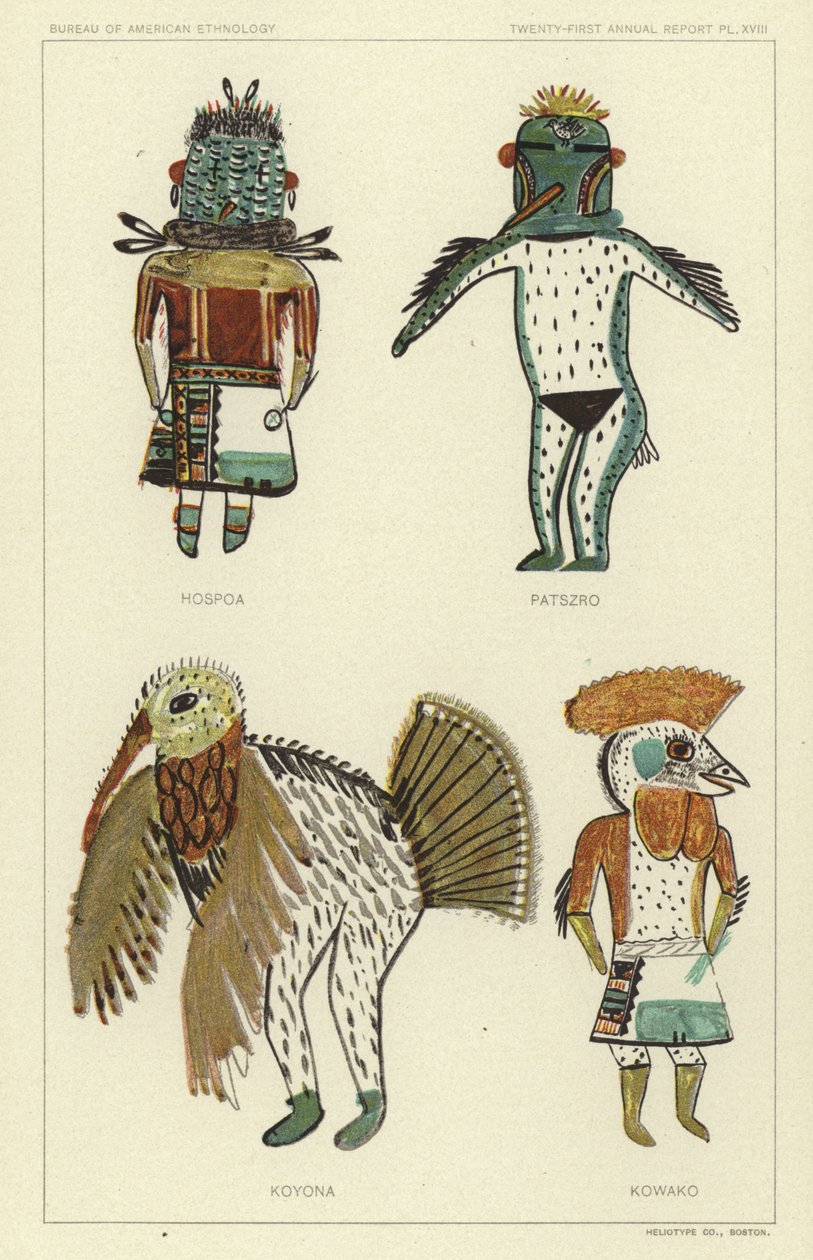 Hospoa, Paszro, Koyona, Kowako (litografia a colori) da American School