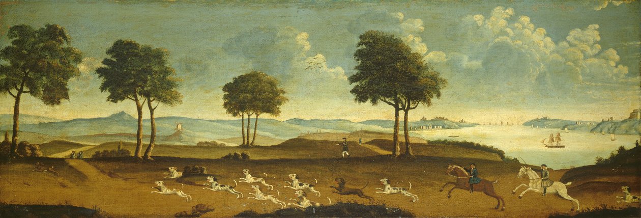 Scena di caccia con un porto, XVIII secolo da American School