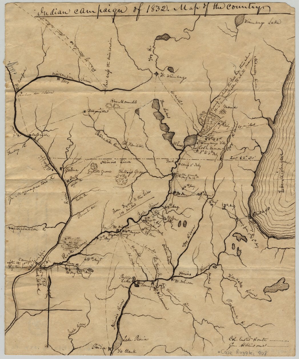 Campagna indiana del 1832: Mappa del Paese, 1832 da American School