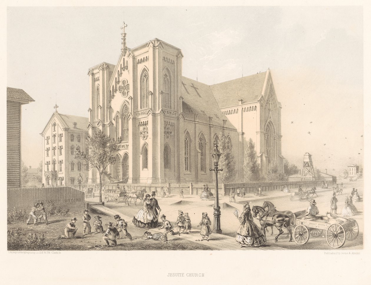 Chiesa dei Gesuiti, Chiesa della Sacra Famiglia, Chicago 1866 (litografia) da American School