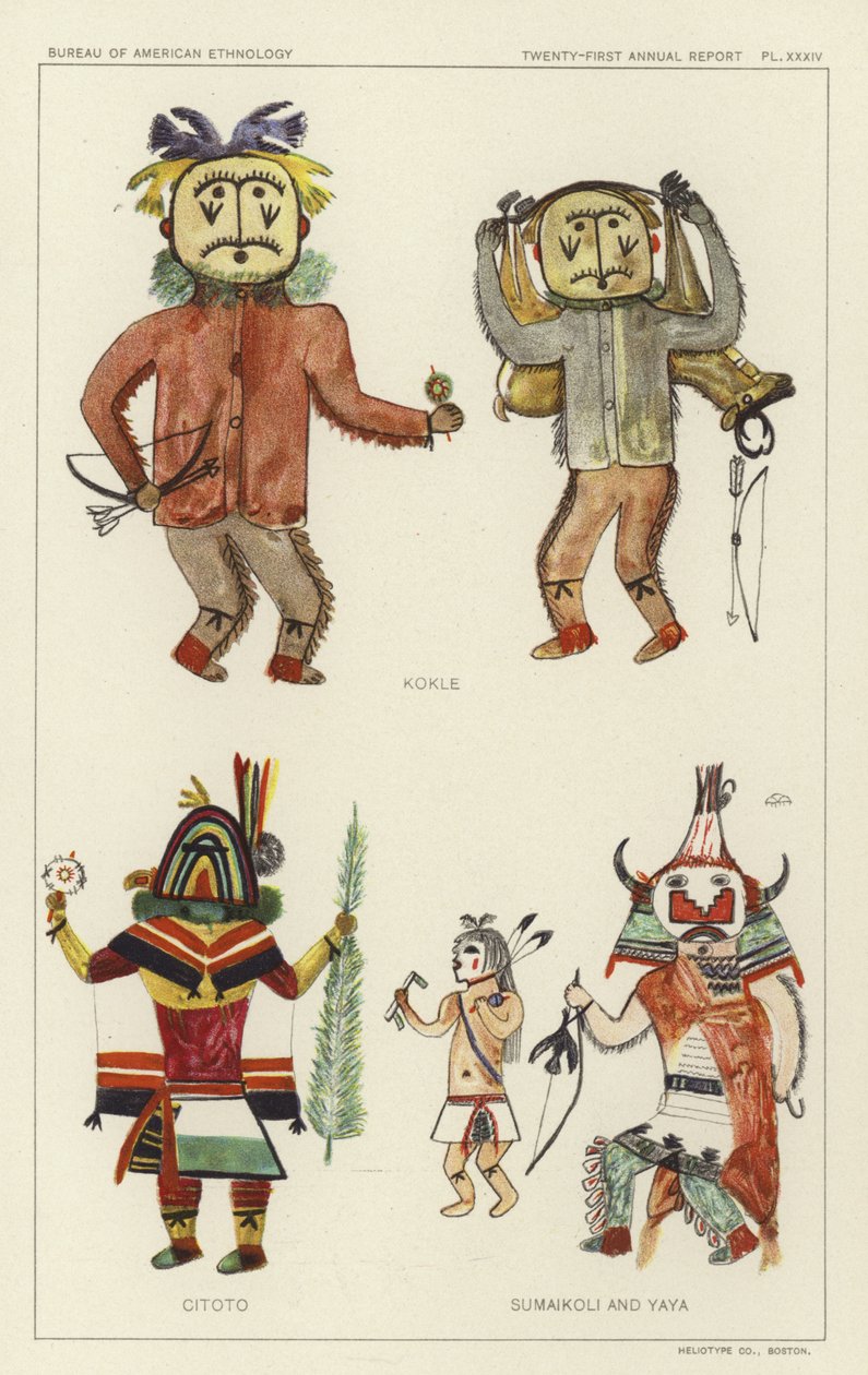 Kokle, Citoto, Sumaikoli e Yaya (litografia a colori) da American School